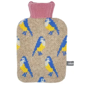 Mini Lambswool Hot Water Bottle Set - Soft Brown Blue Tits