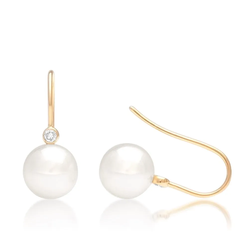 Nivea Hooks Australian South Sea Cygnet Bay Round 10.5mm A3 Diamonds 2=0.13ct H/SI 9ct Yellow Gold