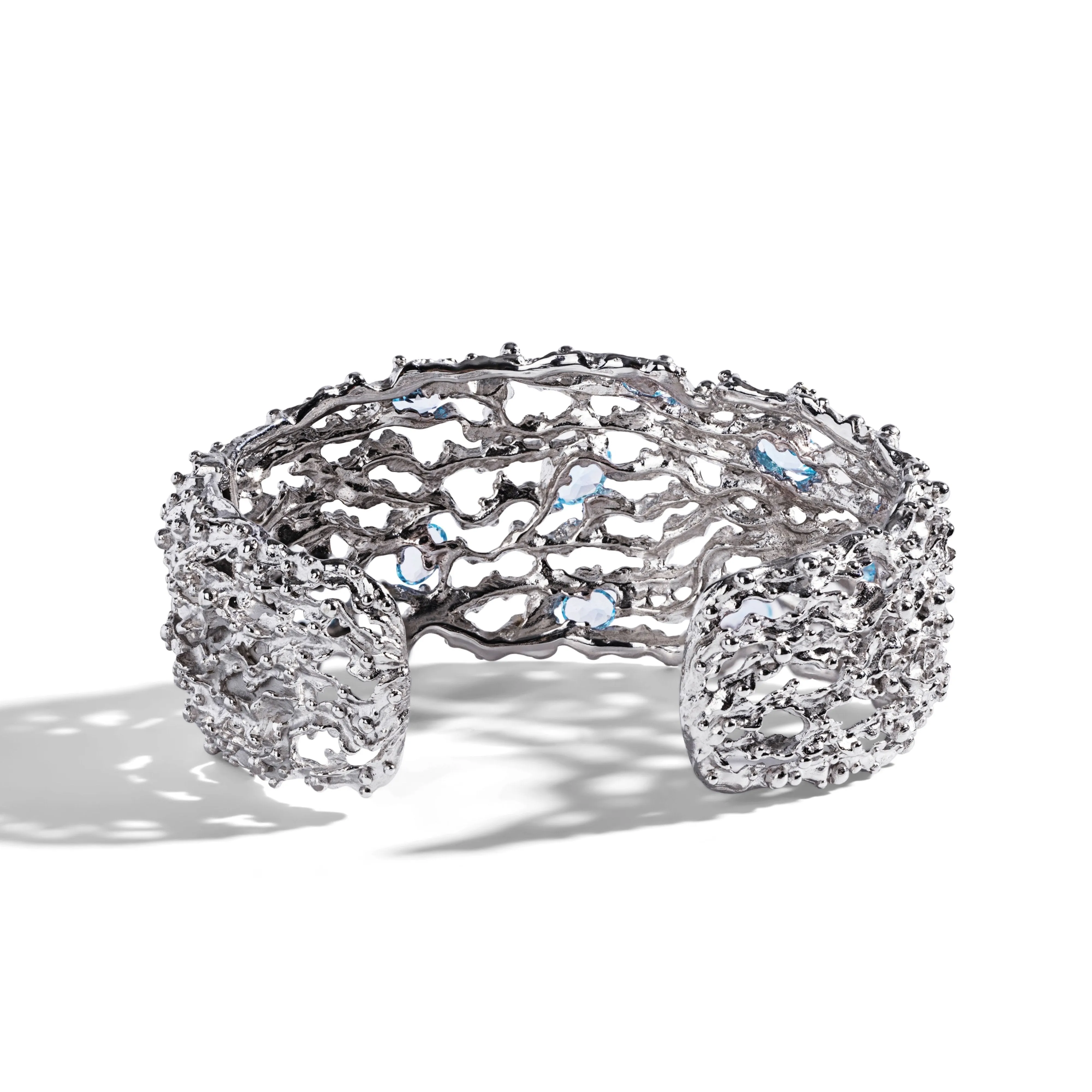 Ocean Cuff Bracelet with Blue Topaz and Diamonds