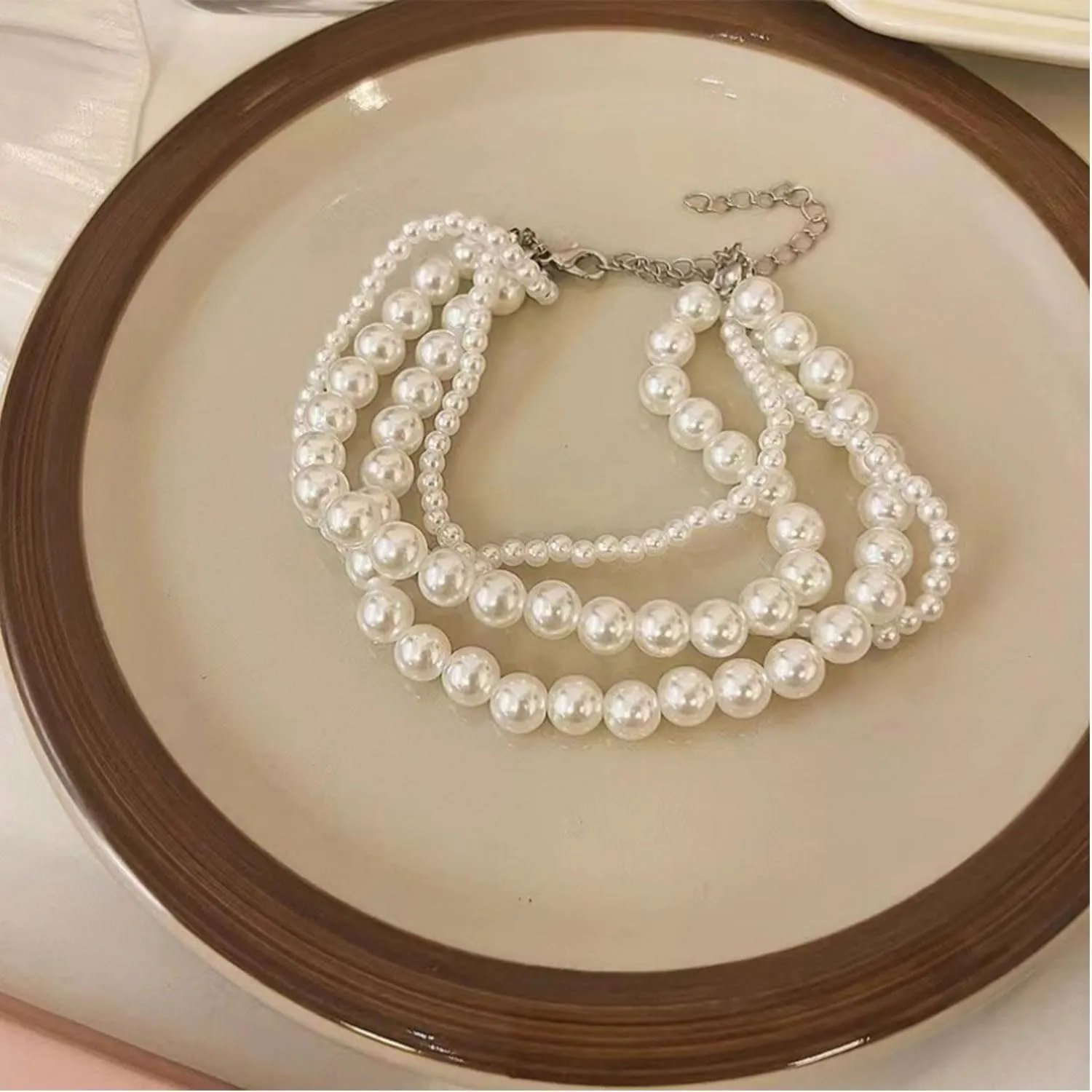 Pearl Bracelet for Women White Pearl Layered Bracelet Chunky Pearl Bracelet