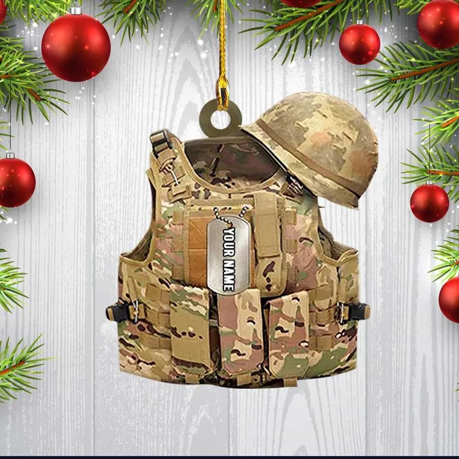 Personalized Tactical Vests Acrylic Ornament for Soldiers, Soldiers Ornament for Dad, Him