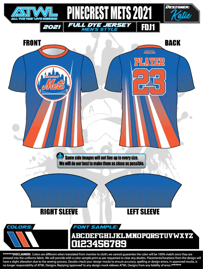 Pinecrest Spring  2022 Mens Full dye team jerseys