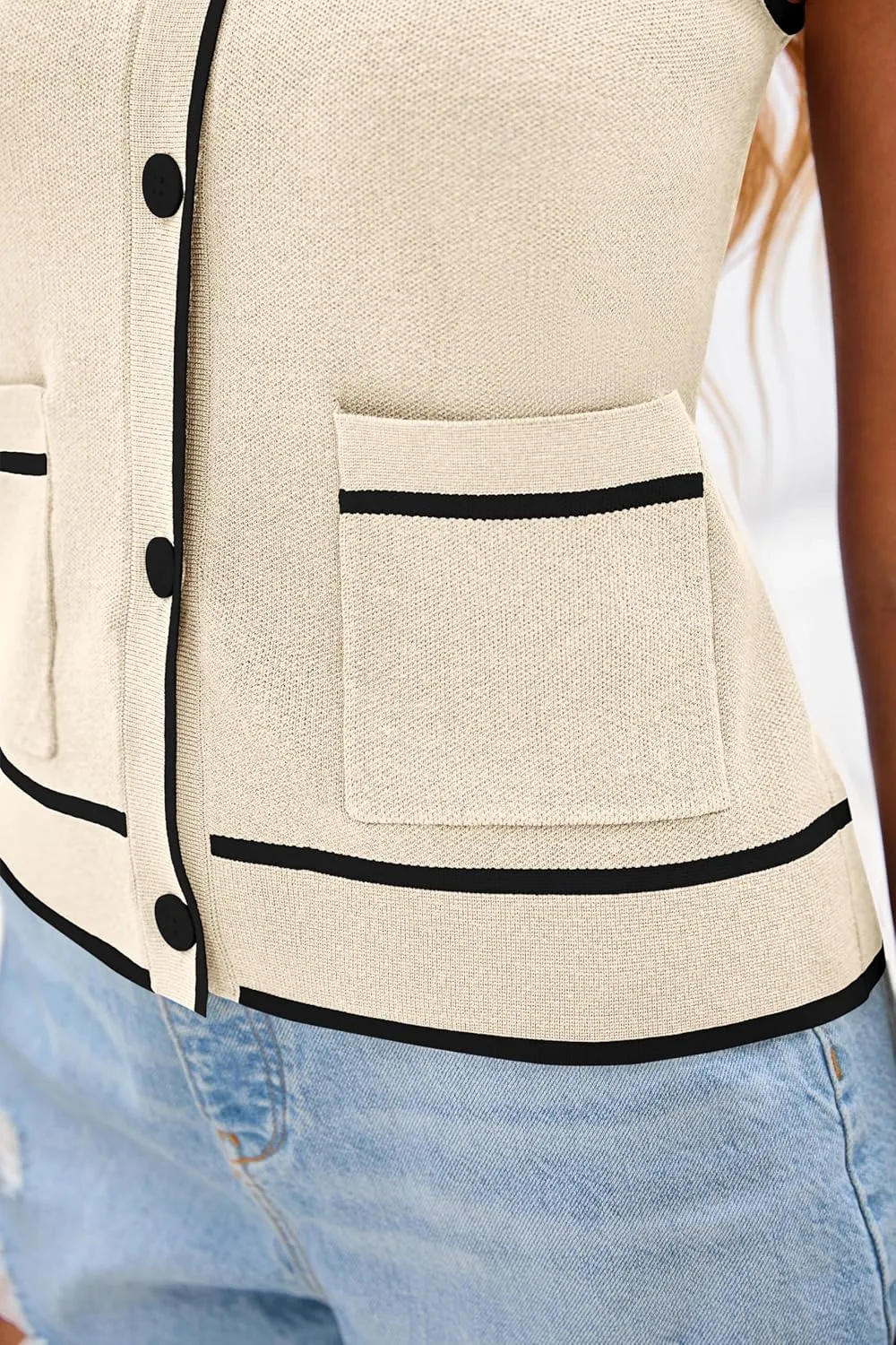 PRETTYGARDEN Vest For Women 2025 Summer Casual Button Down Color Block Sweater Vest Ribbed Knit Tank Tops With Pockets