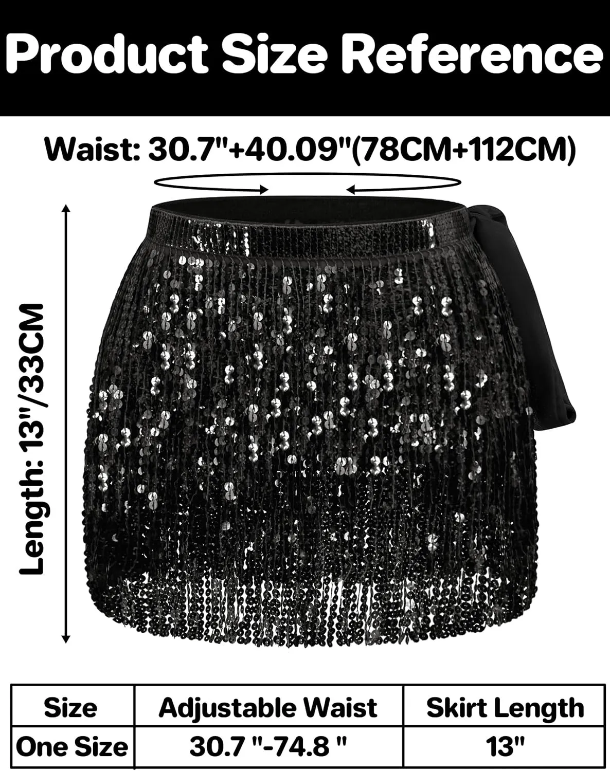 qikqik Sequin Skirt - Sparkly Tassel Fringe Skirt for Women - Belly Dance Wrap