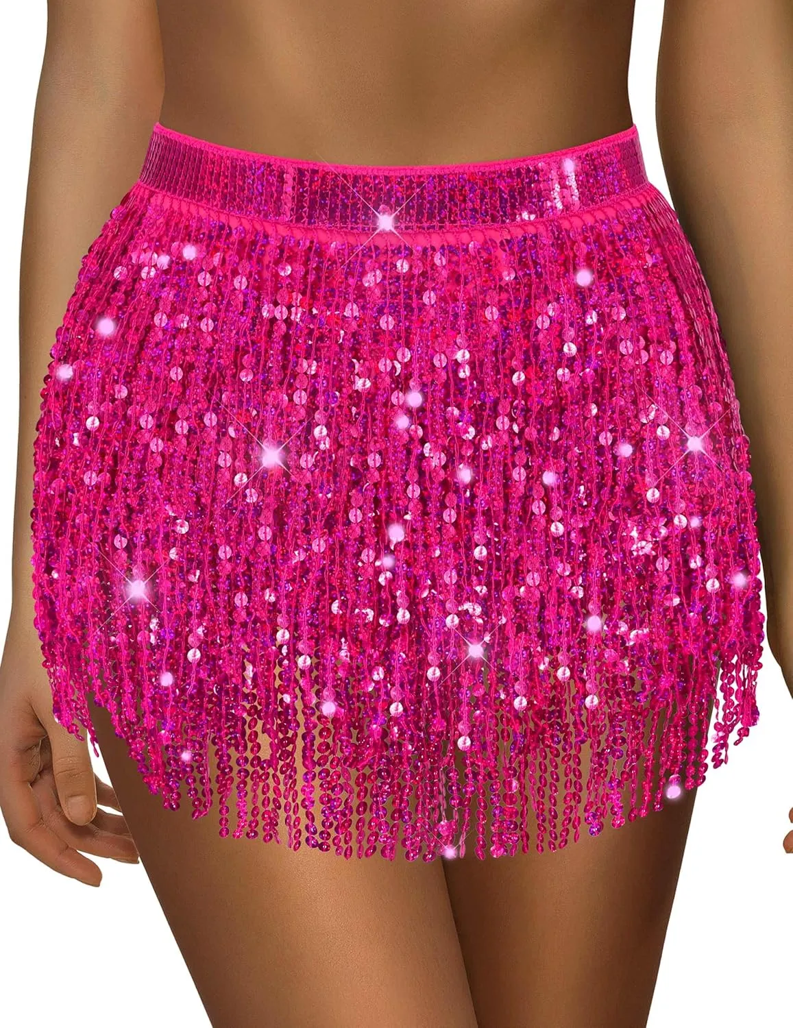 qikqik Sequin Skirt - Sparkly Tassel Fringe Skirt for Women - Belly Dance Wrap