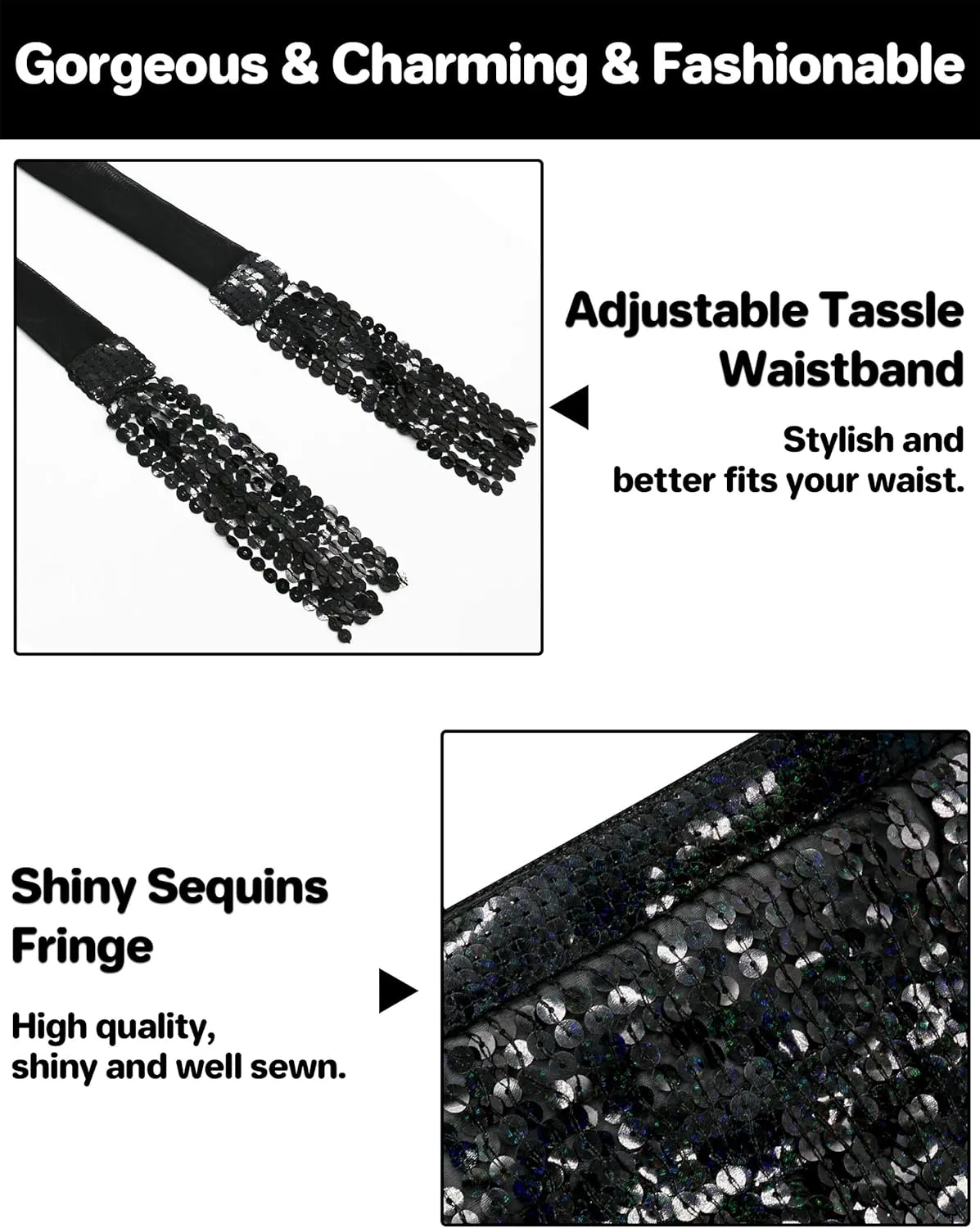 qikqik Sequin Skirt - Sparkly Tassel Fringe Skirt for Women - Belly Dance Wrap