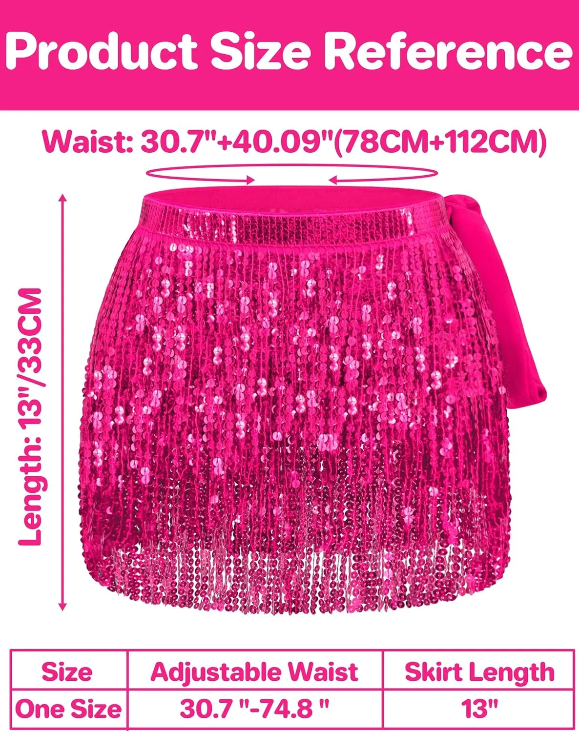 qikqik Sequin Skirt - Sparkly Tassel Fringe Skirt for Women - Belly Dance Wrap
