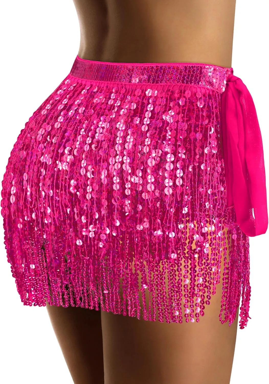 qikqik Sequin Skirt - Sparkly Tassel Fringe Skirt for Women - Belly Dance Wrap