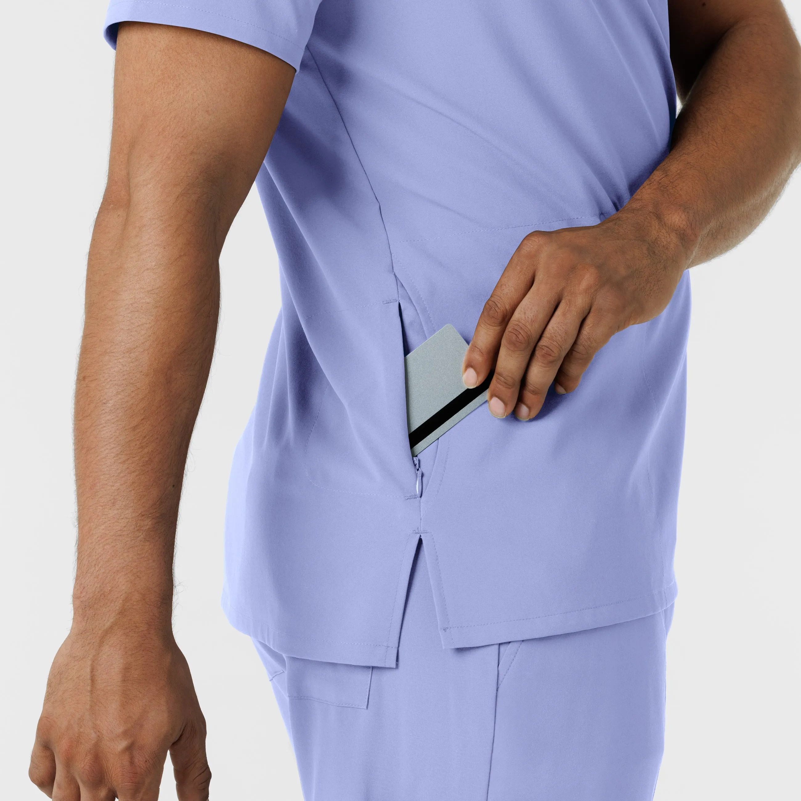 RENEW Men's V-Neck 5 Pocket Scrub Top - Ceil Blue