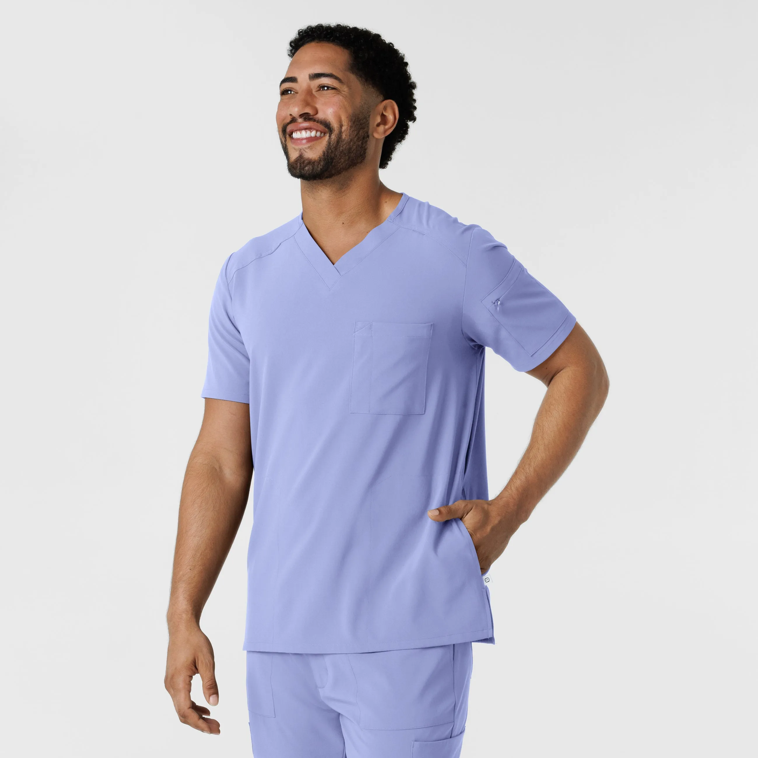 RENEW Men's V-Neck 5 Pocket Scrub Top - Ceil Blue