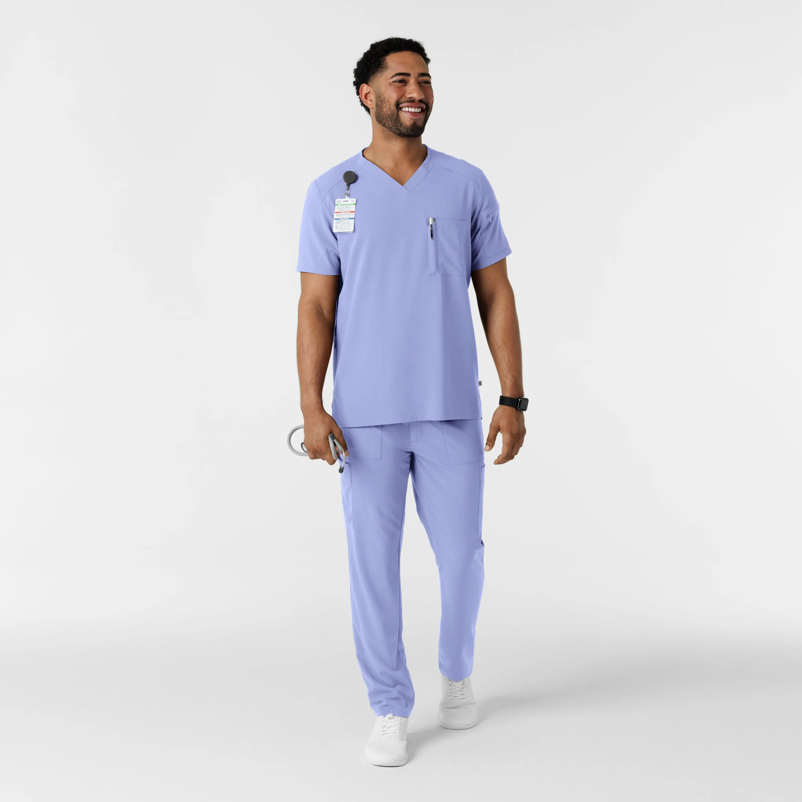 RENEW Men's V-Neck 5 Pocket Scrub Top - Ceil Blue