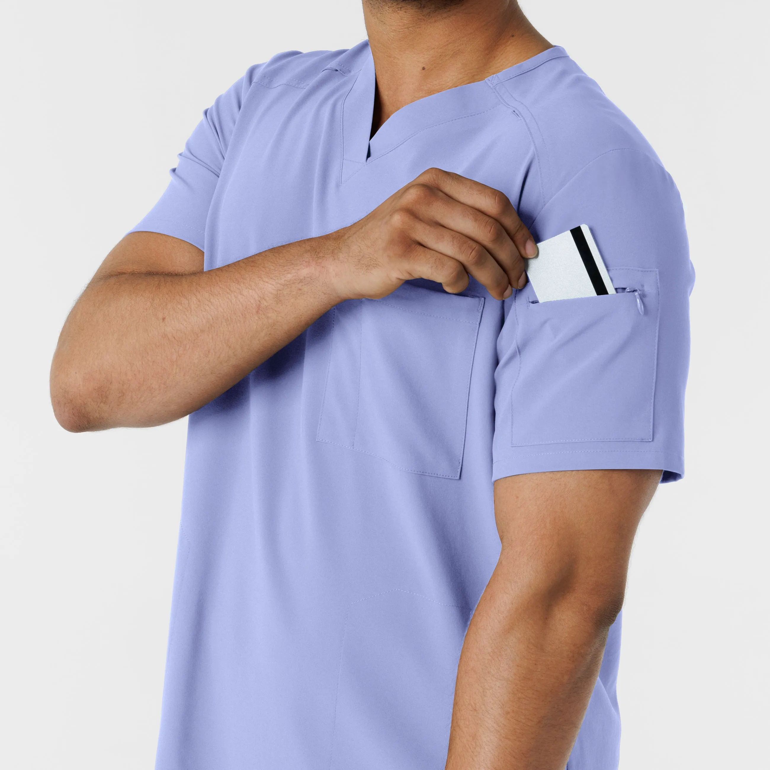 RENEW Men's V-Neck 5 Pocket Scrub Top - Ceil Blue