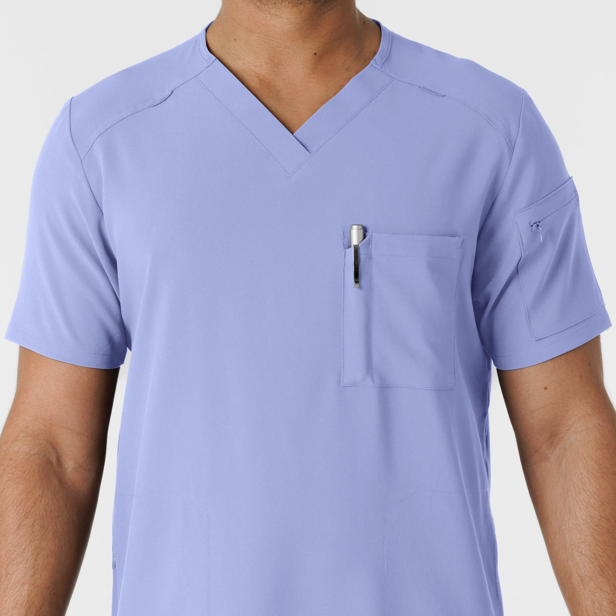 RENEW Men's V-Neck 5 Pocket Scrub Top - Ceil Blue