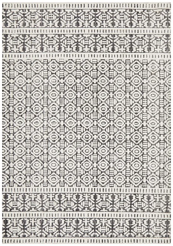 Rustic Casual Tribal Design Adonis Rug - Ivory/Black