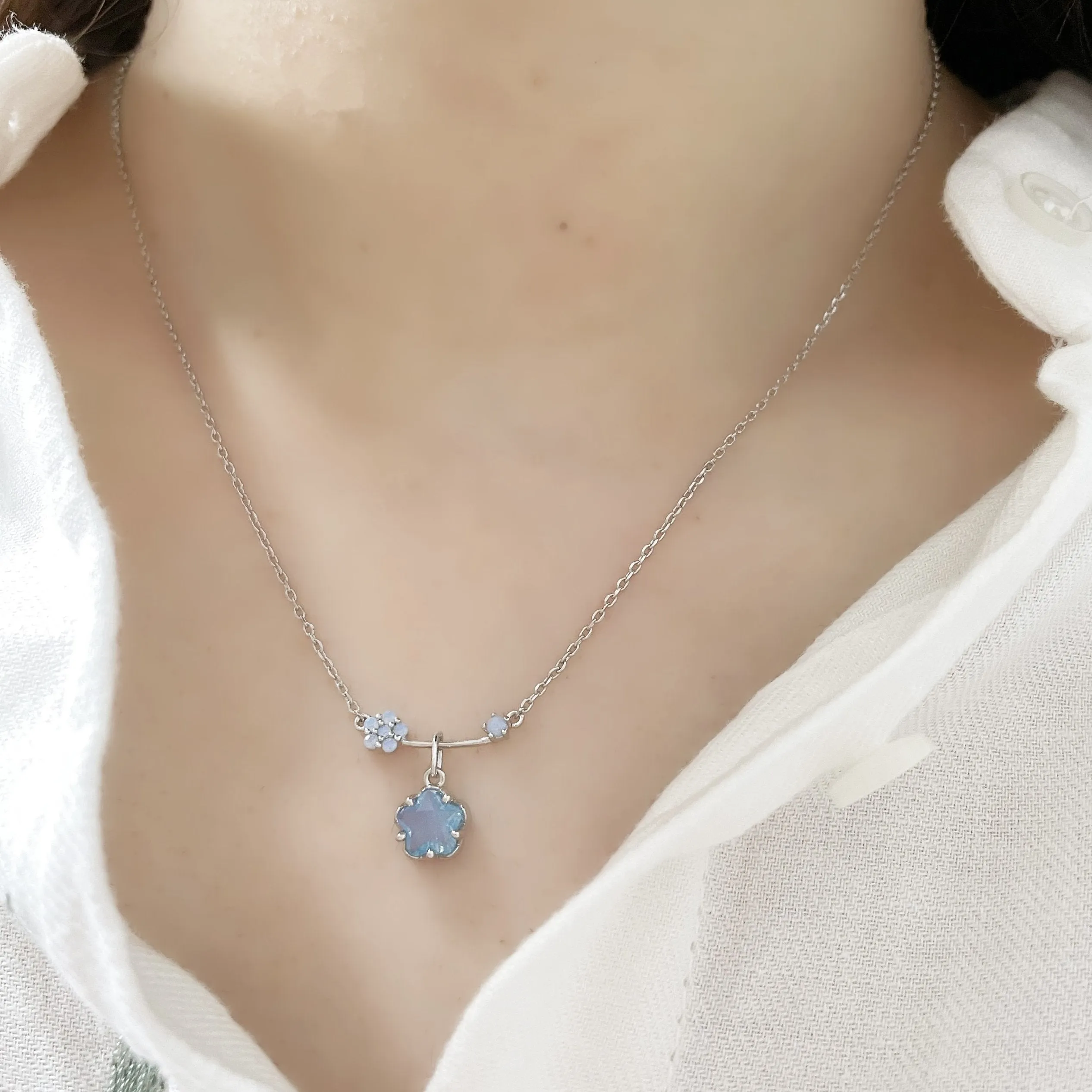 Silver Camellia Necklace