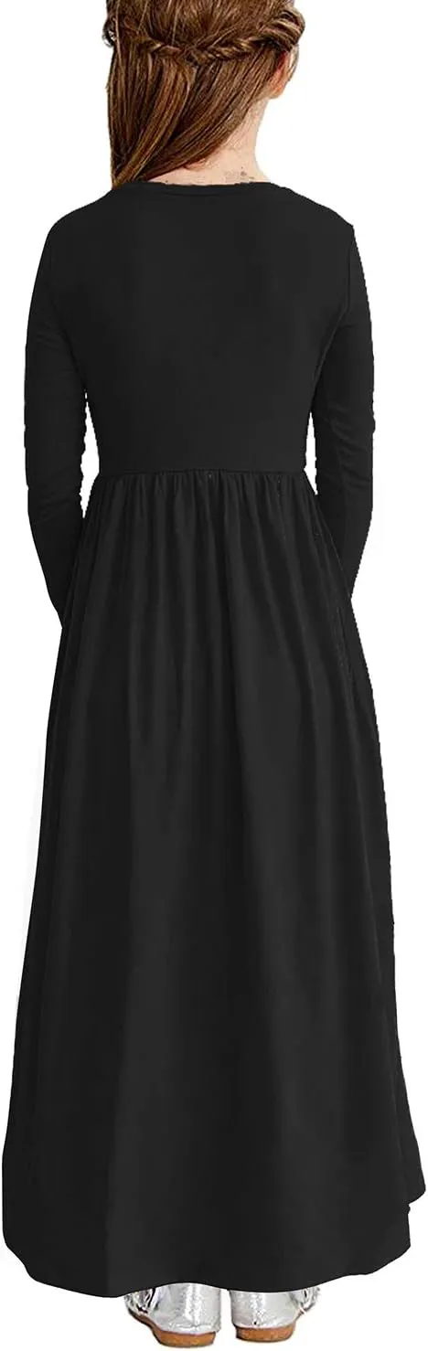 storeofbaby Girls Casual Maxi Floral Dress Long Sleeve Holiday Dresses with Pockets