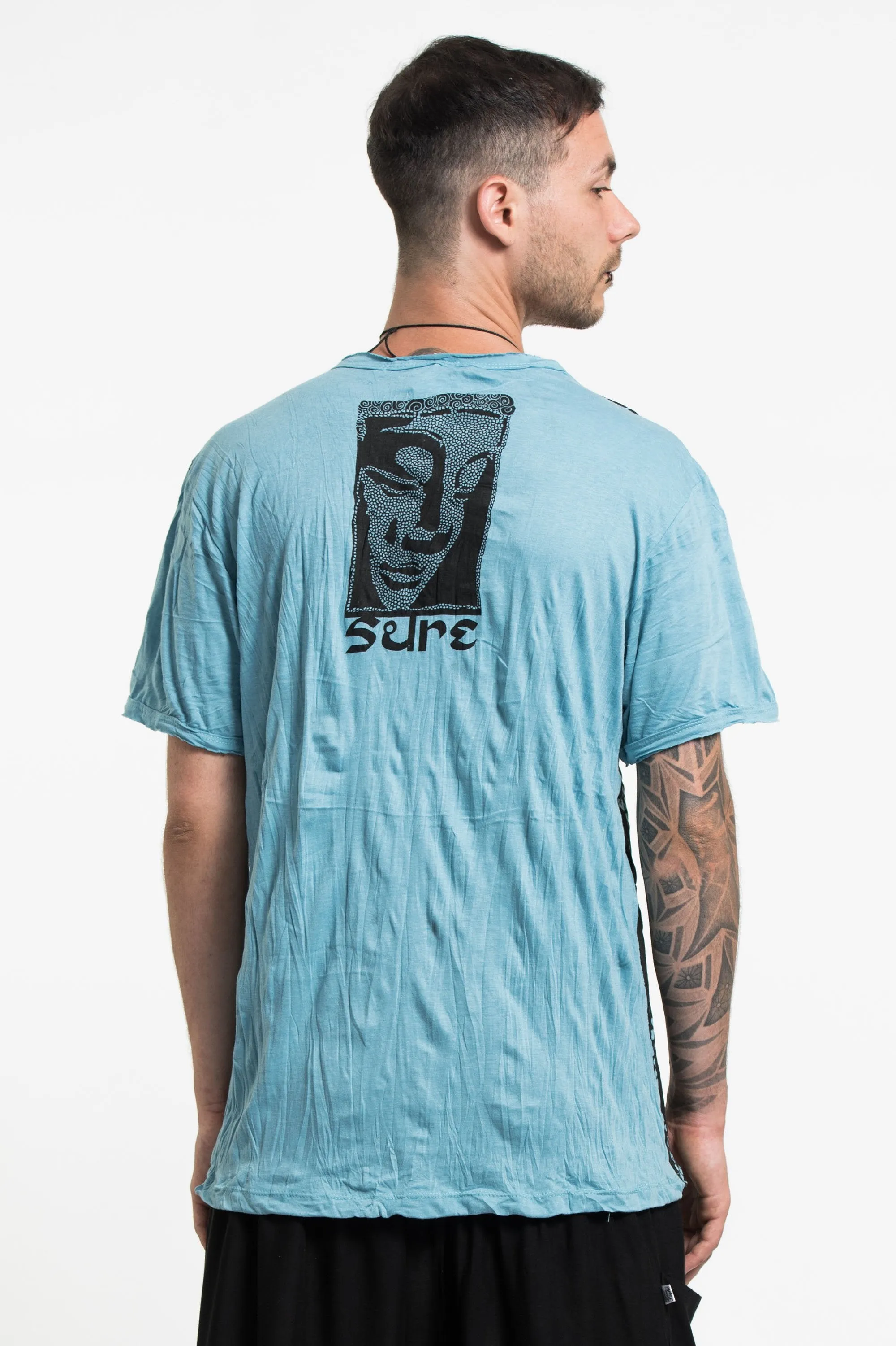 Sure Design Men's Big Buddha Face T-Shirt Turquoise