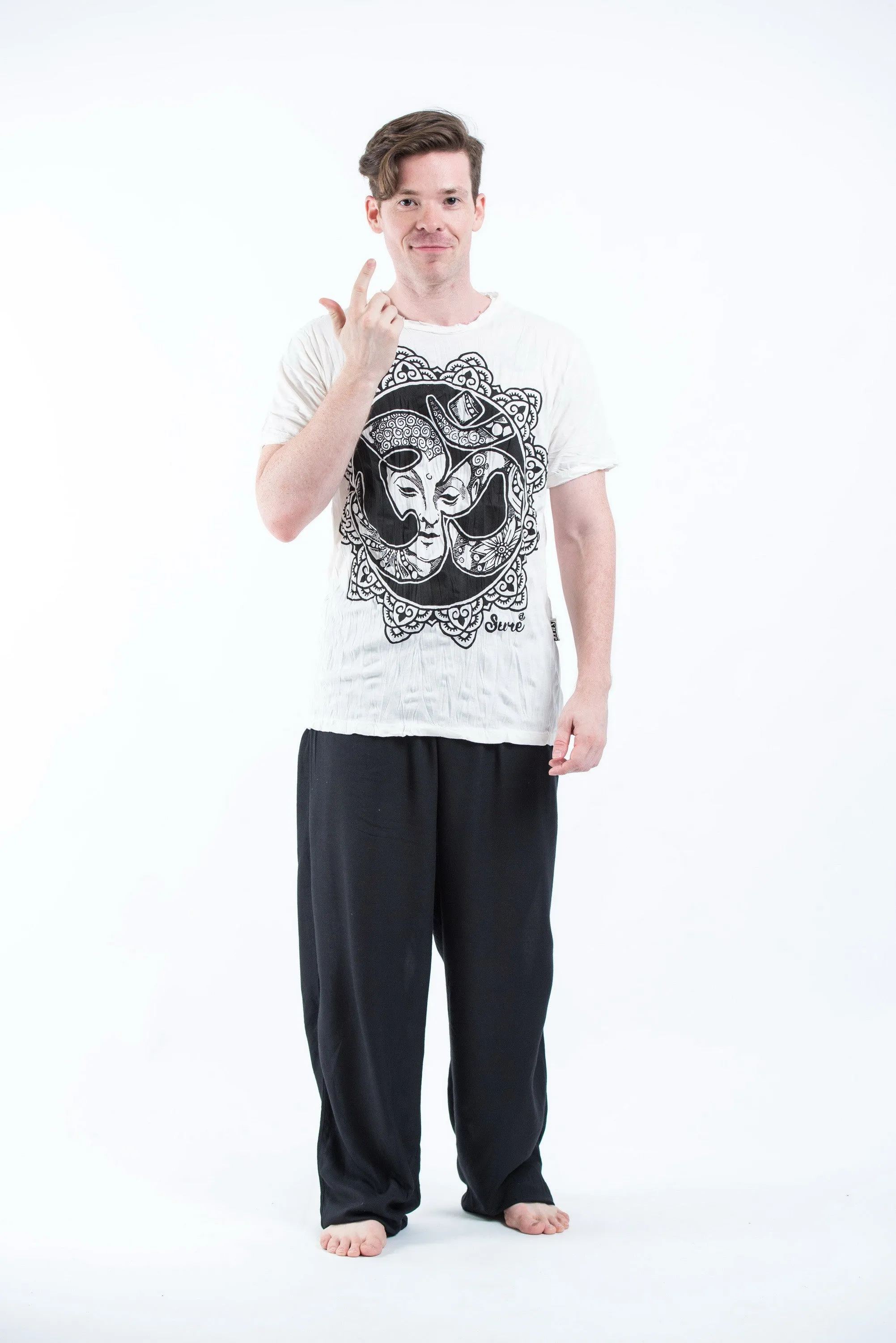 Sure Design Mens Ohm Buddha Face T-Shirt White