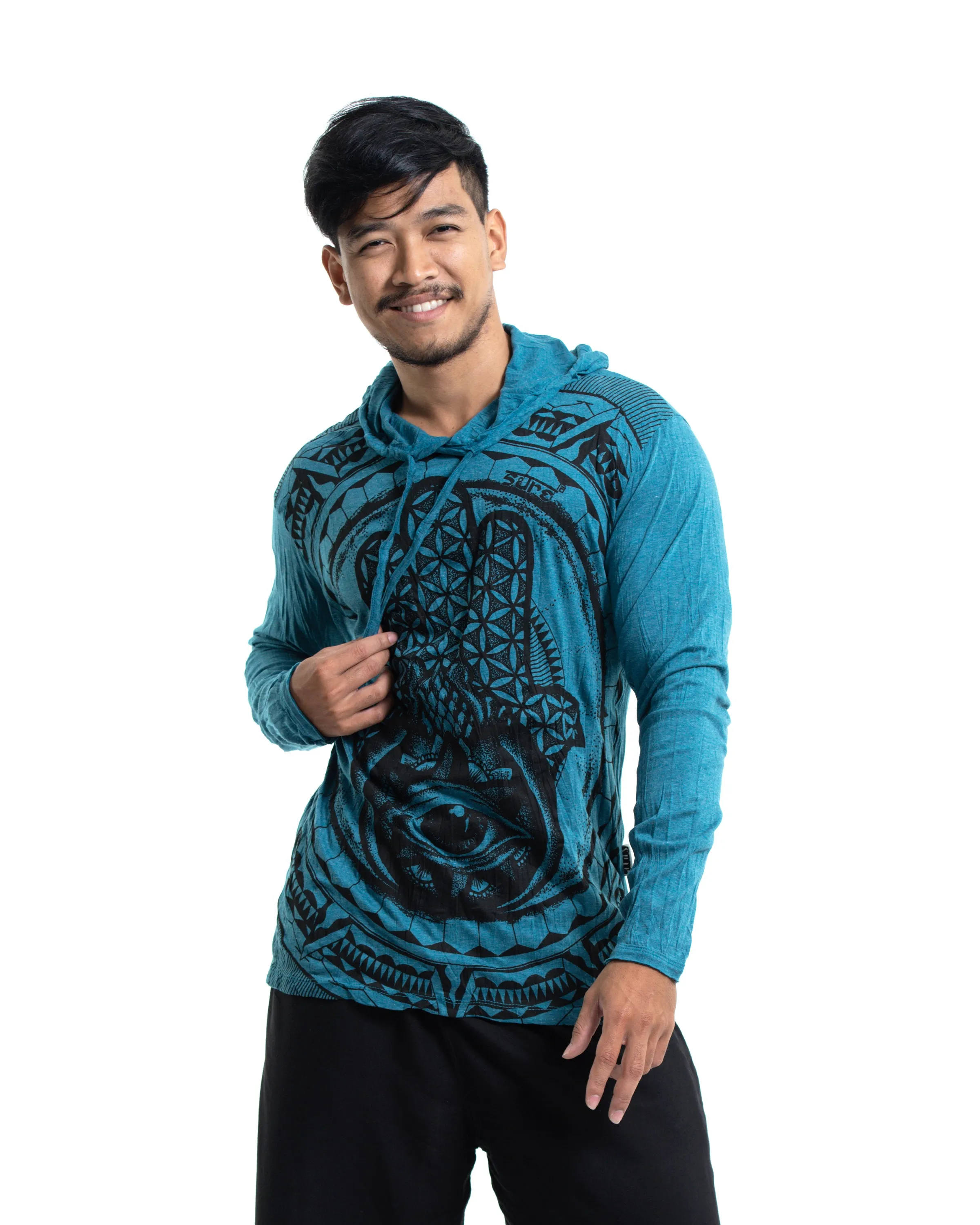 Sure Design Unisex Hamsa Eye Hoodie Denim Blue