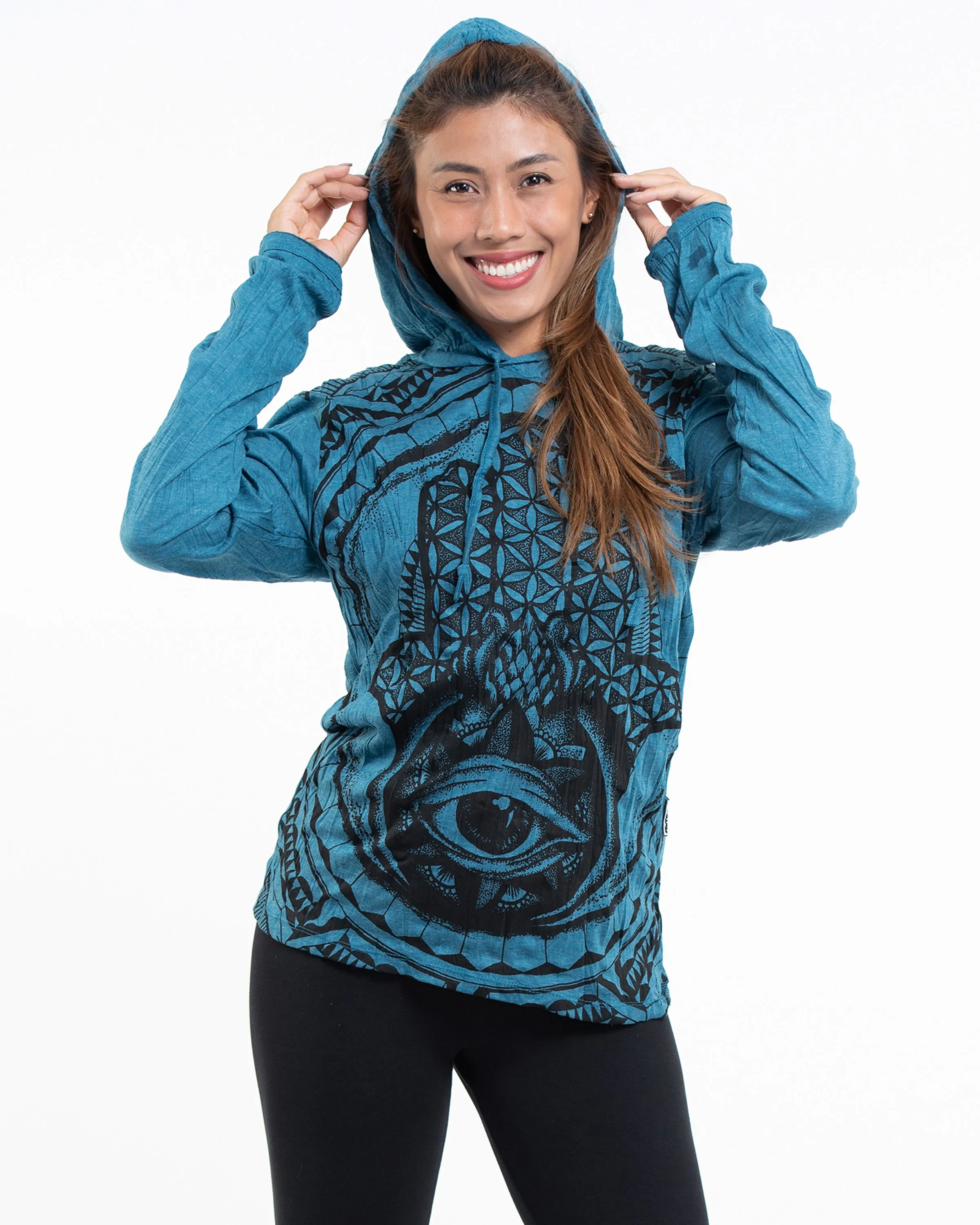 Sure Design Unisex Hamsa Eye Hoodie Denim Blue