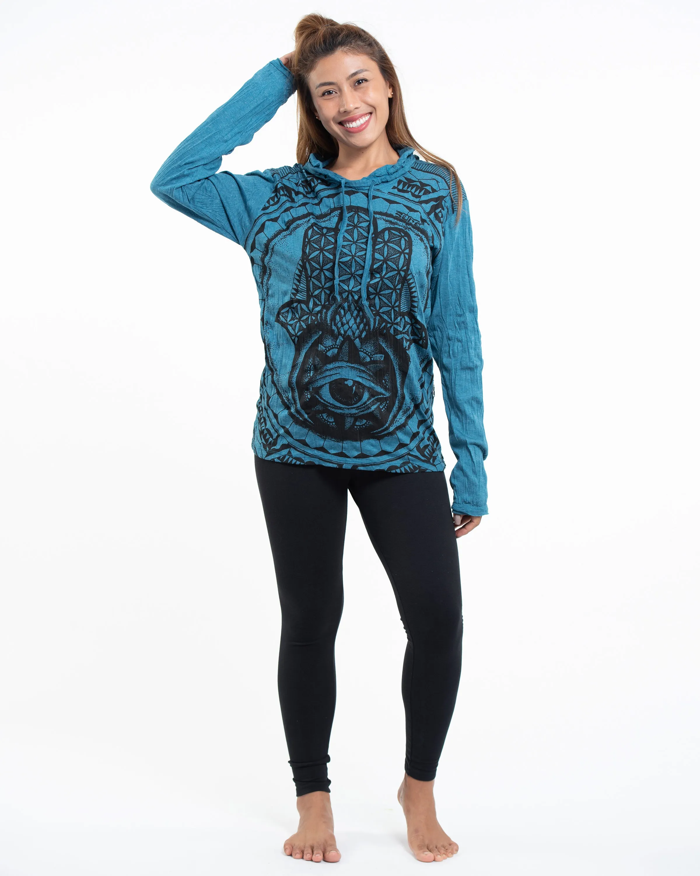 Sure Design Unisex Hamsa Eye Hoodie Denim Blue