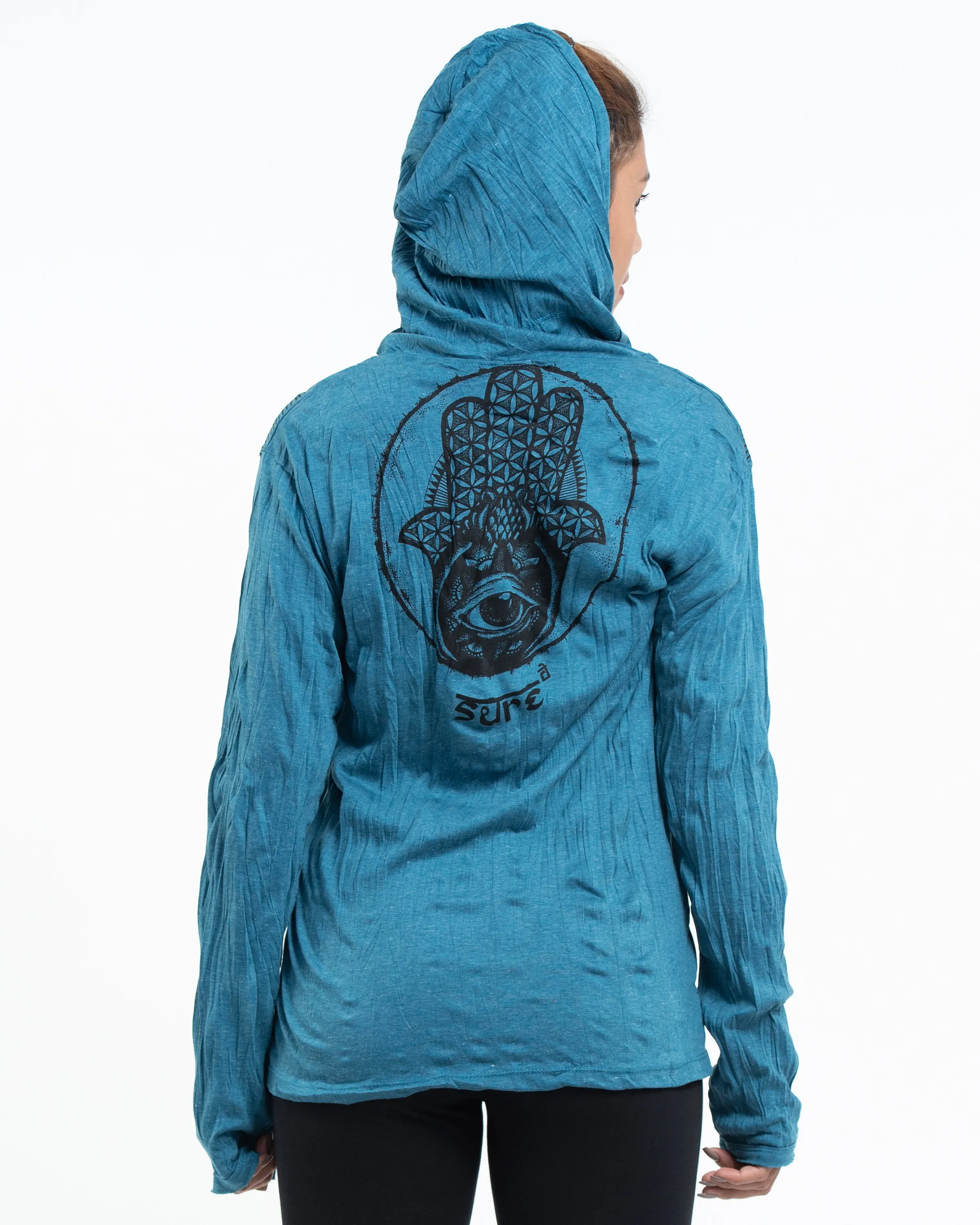 Sure Design Unisex Hamsa Eye Hoodie Denim Blue