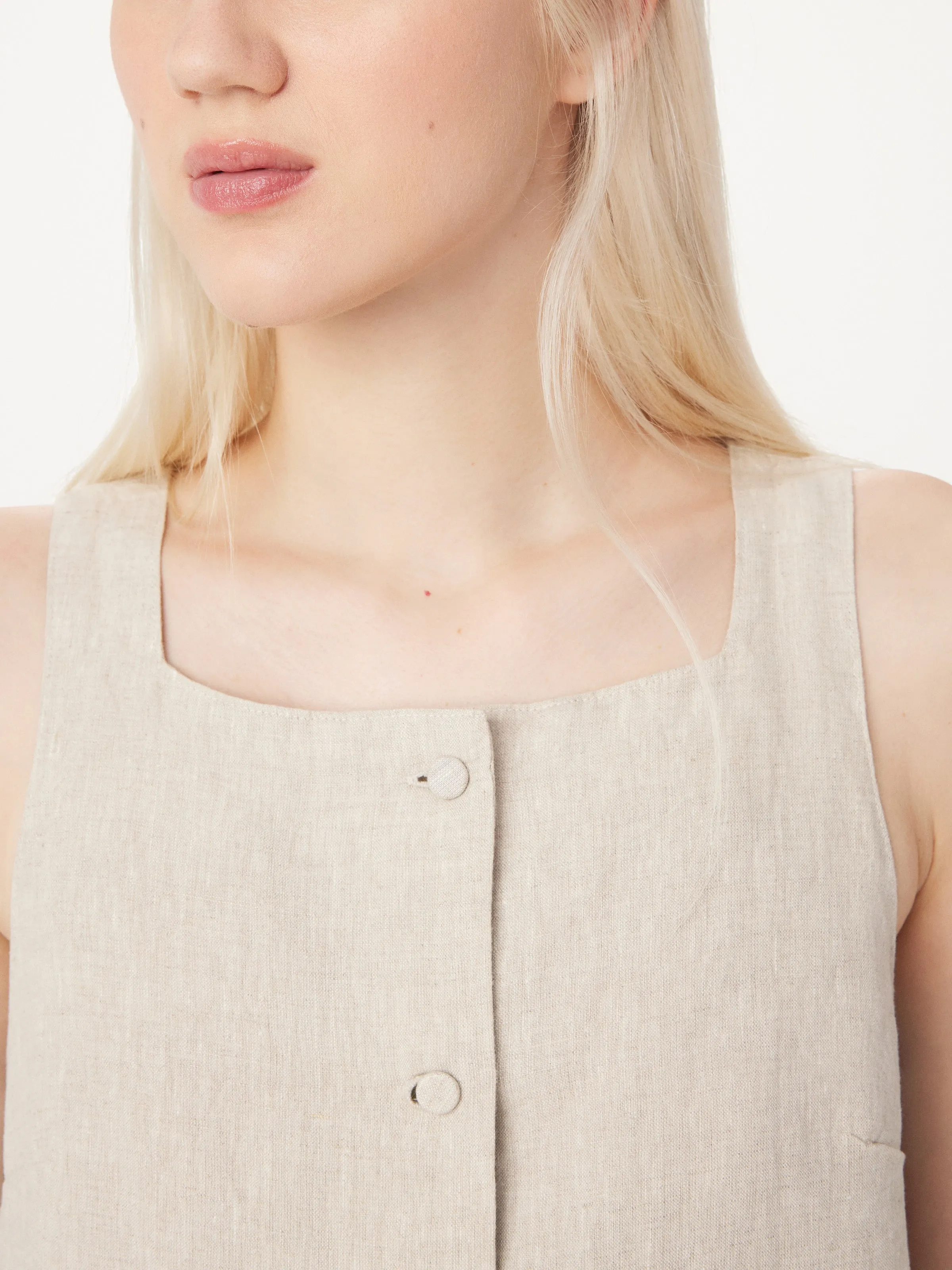 The Pinafore Linen Dress in Light Beige