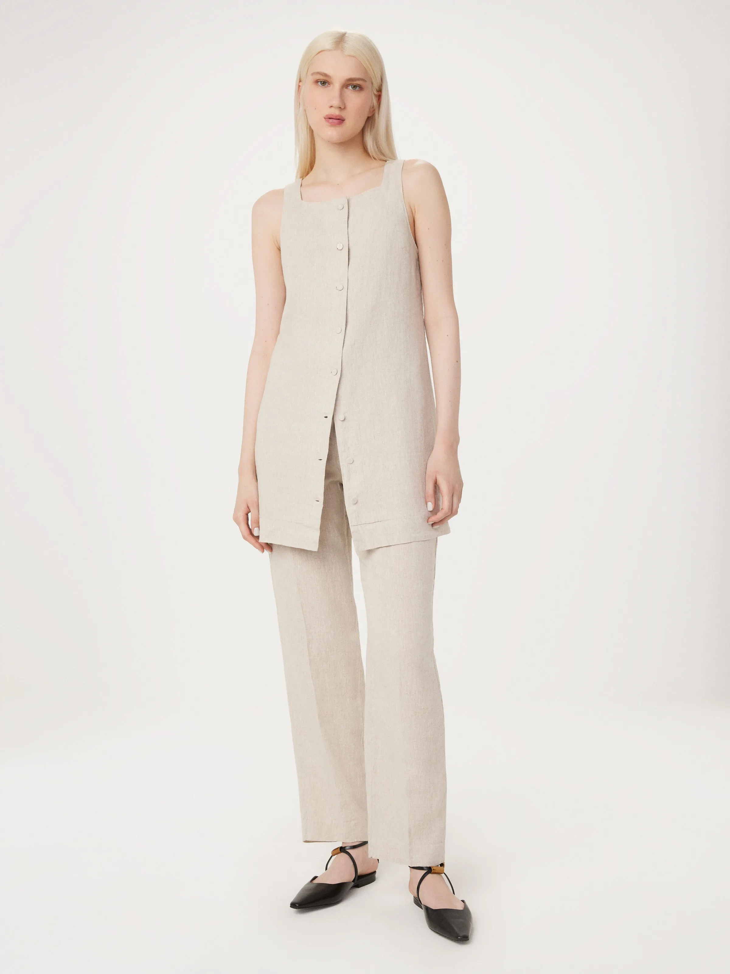 The Pinafore Linen Dress in Light Beige