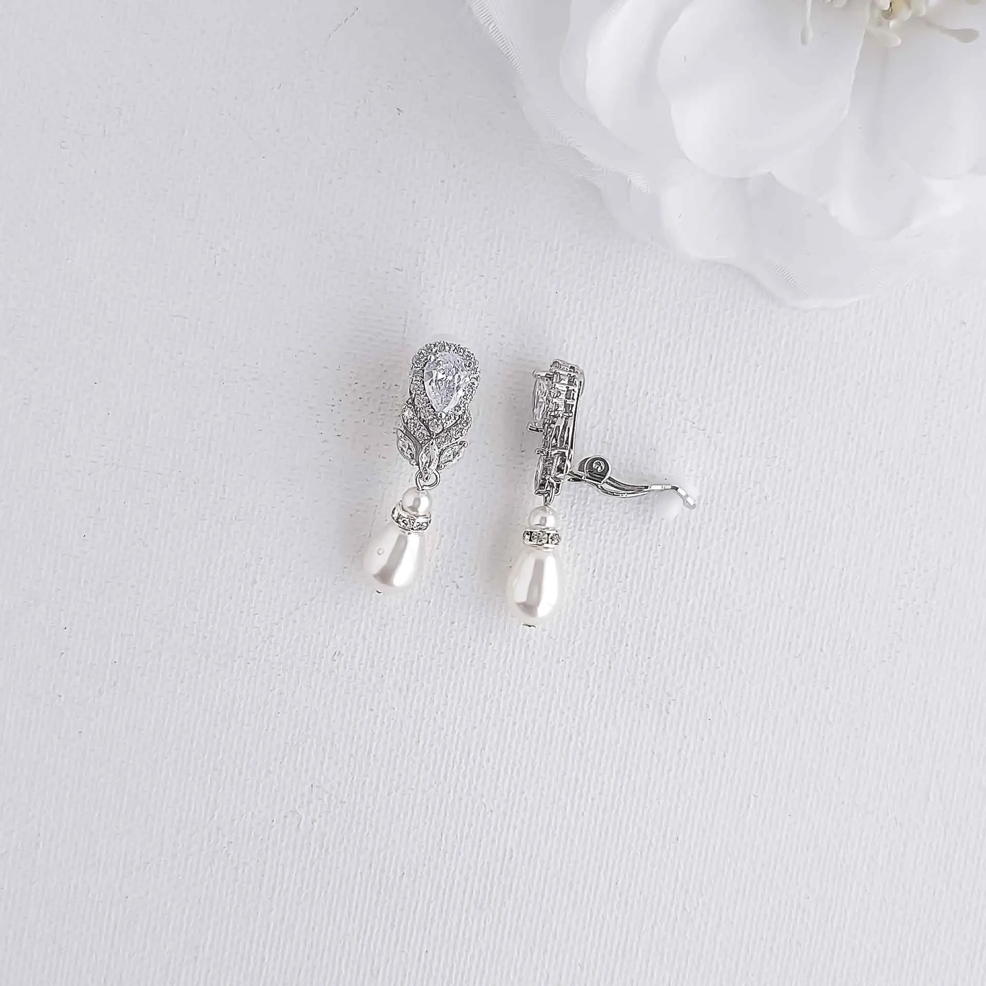 Vintage Clip On Earrings with Pearl Drops-Lucia