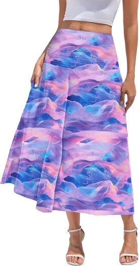 WeciBor Women's Novelty Maxi Skirts with Pockets Midi Long Elastic Waist Flowy A-Line Skirts for Daily Travel Office Party