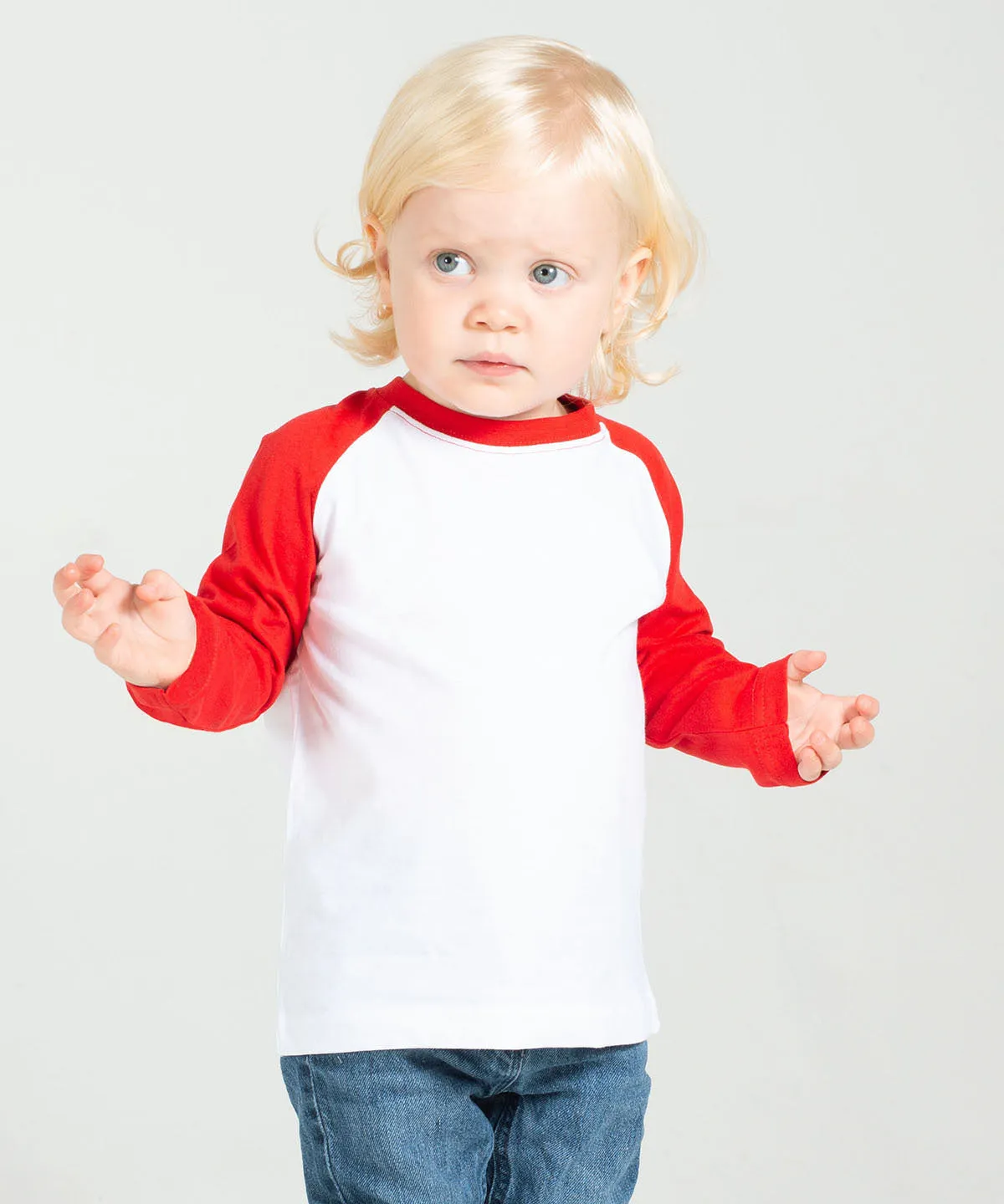 White/Pale Blue - Long sleeve baseball t-shirt