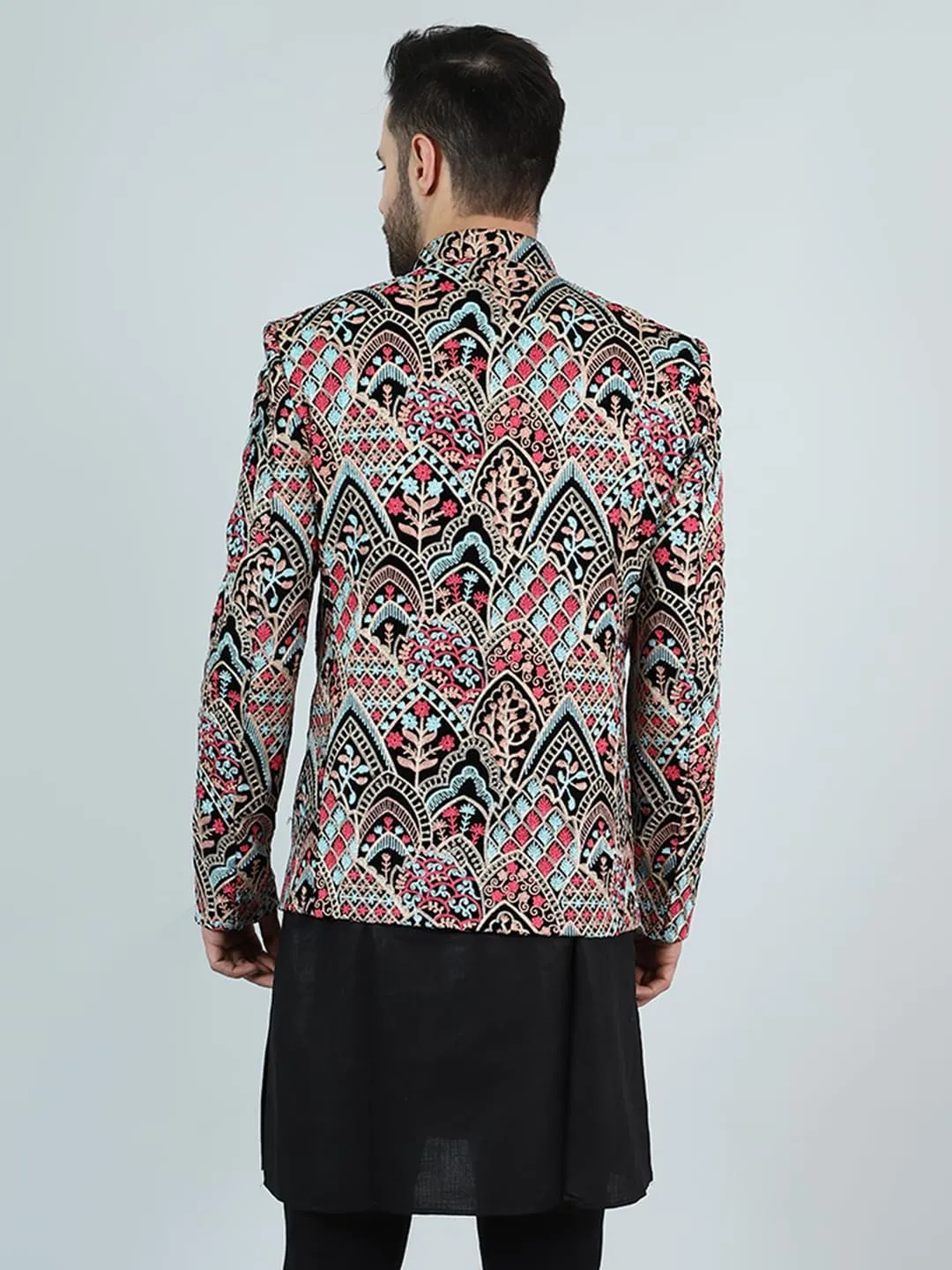 WINTAGE Men's Embroidered Velvet Bandhgala