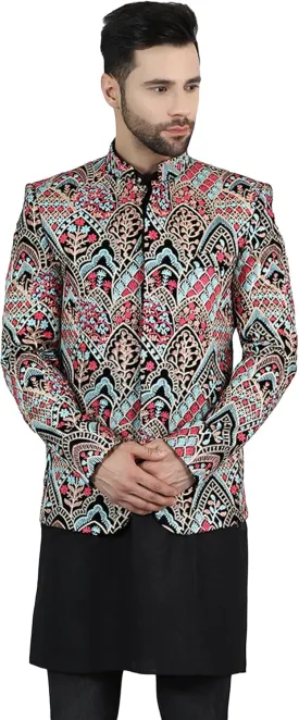 WINTAGE Men's Embroidered Velvet Bandhgala