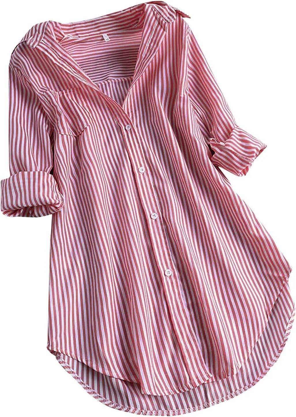 Womens Button Down Shirts Plus Size V Neck Long Sleeve Tunis Dressy Casual Striped Spring Summer Tops Flowy Cover Ups
