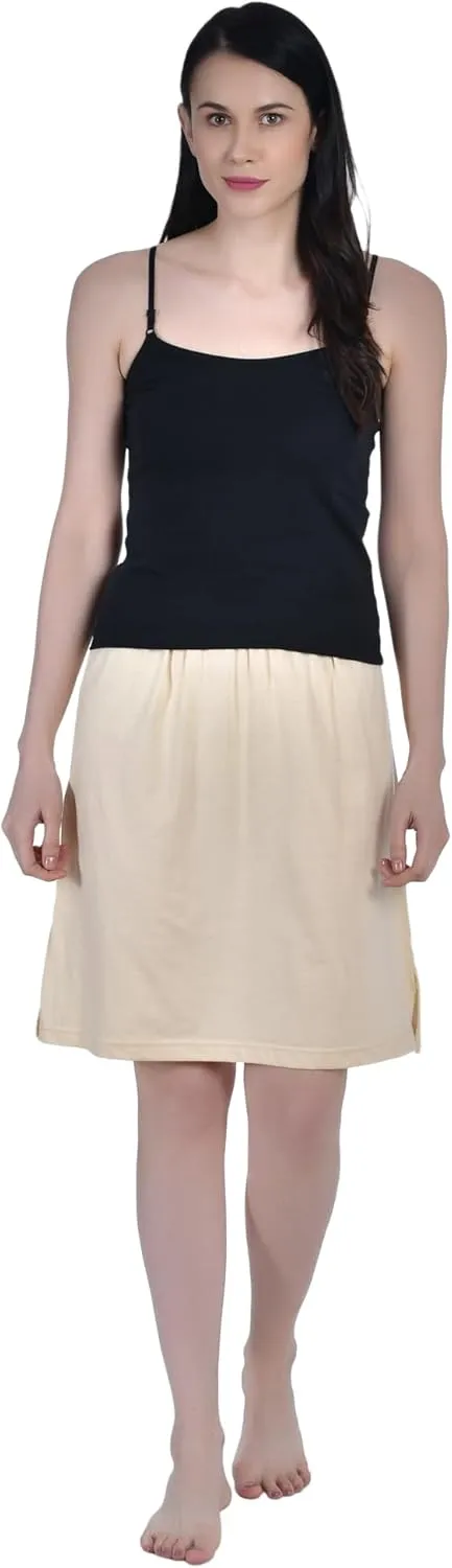 Women's Cotton Knee Length Underdress Half Slip Skirt 2 Pieces