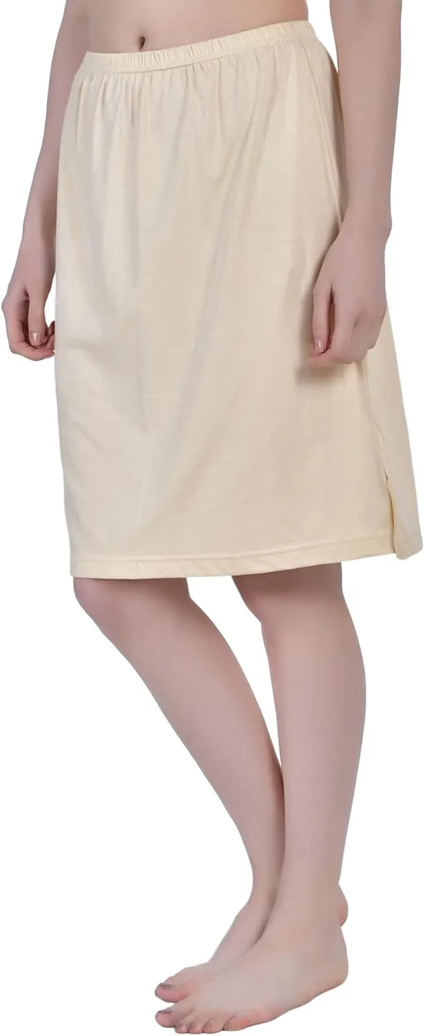 Women's Cotton Knee Length Underdress Half Slip Skirt 2 Pieces