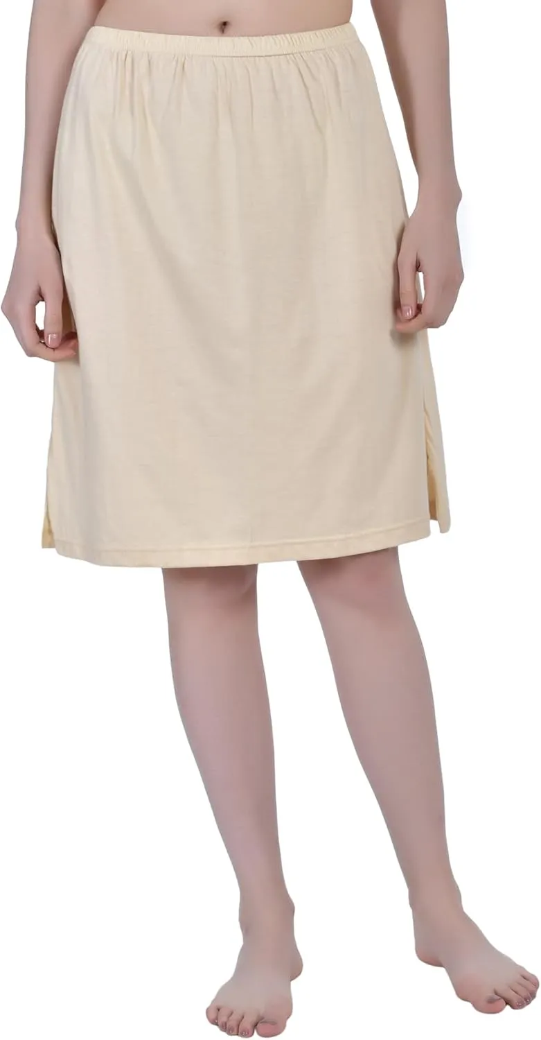 Women's Cotton Knee Length Underdress Half Slip Skirt 2 Pieces