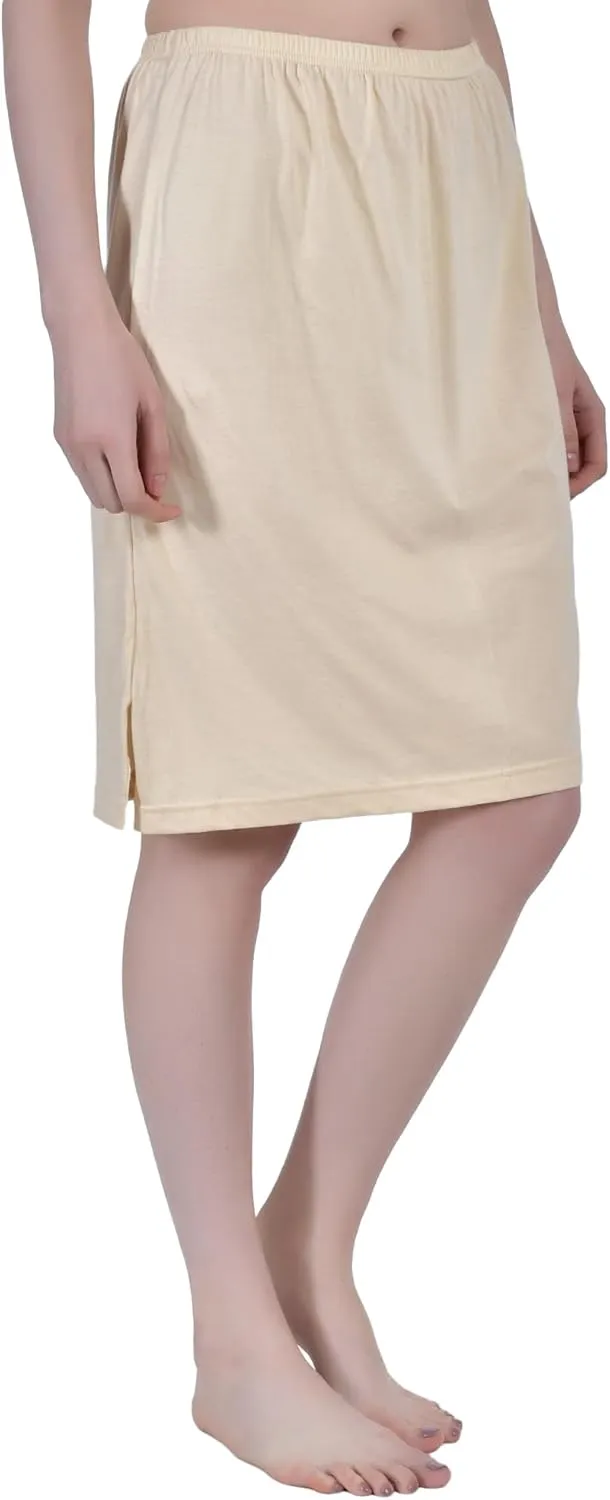 Women's Cotton Knee Length Underdress Half Slip Skirt 2 Pieces