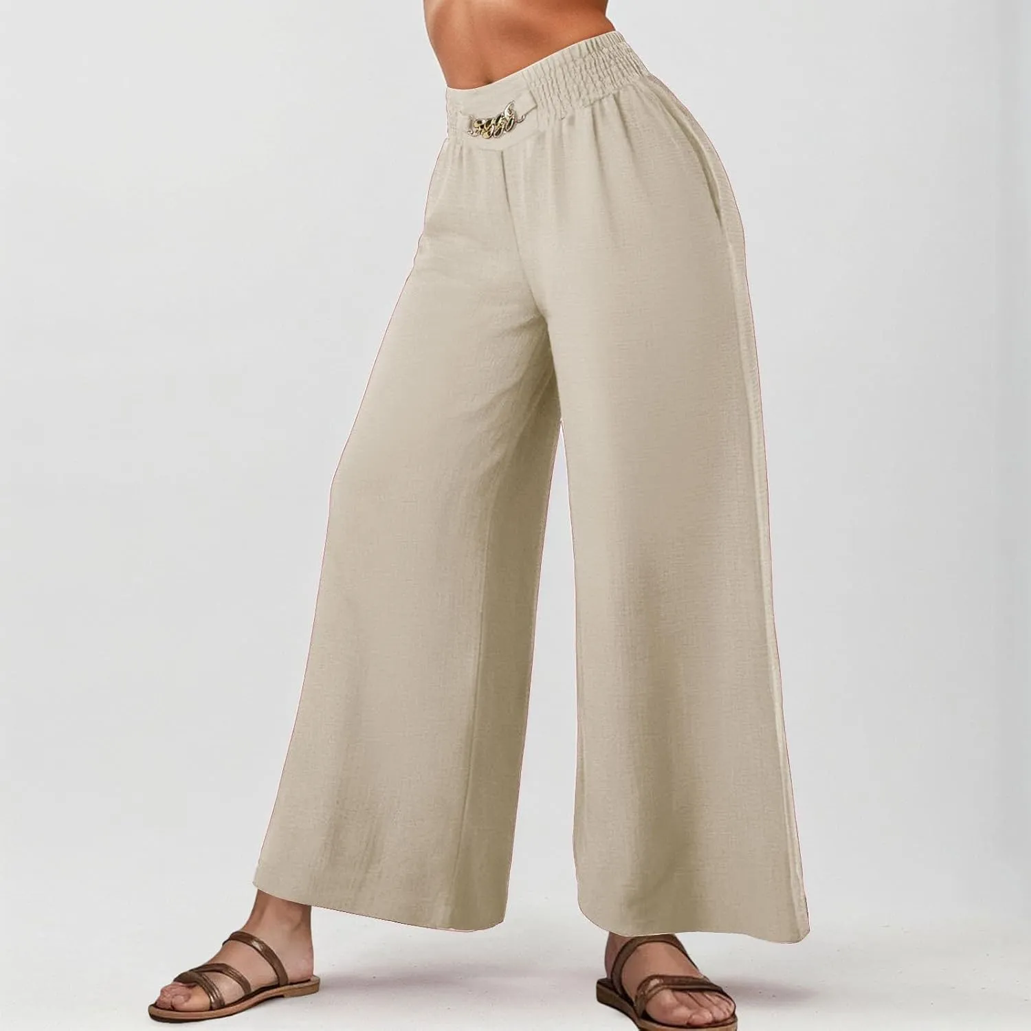 Women's Wide Leg Pants Ladies Fashion High Waist Elastic Drape Trousers Solid Color