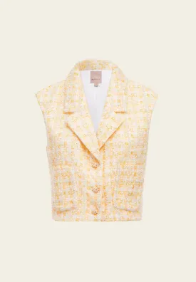 Yellow Plaid Tweed Lapel Vest