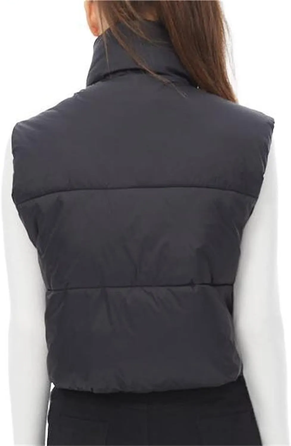 YSW Women's Cropped Puffer Vest Winter Warm Lightweight Sleeveless Outerwear Vests Stand Collar Padded Gilet