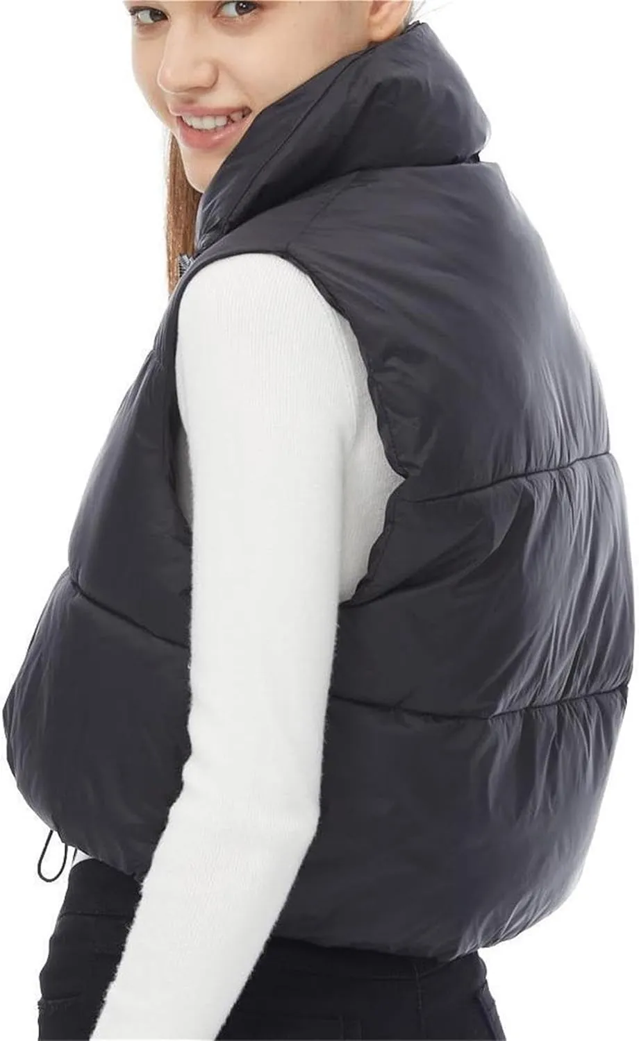 YSW Women's Cropped Puffer Vest Winter Warm Lightweight Sleeveless Outerwear Vests Stand Collar Padded Gilet