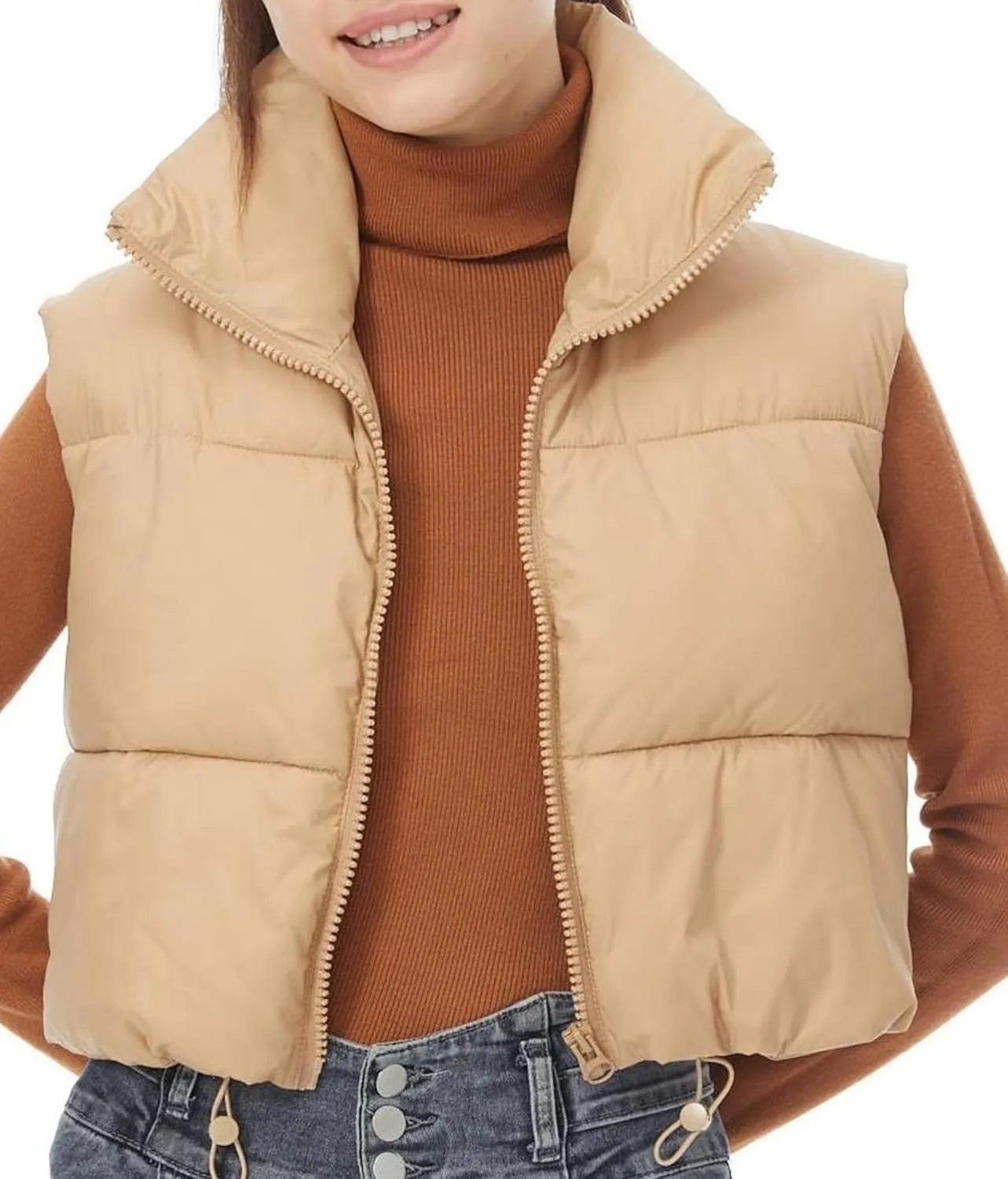 YSW Women's Cropped Puffer Vest Winter Warm Lightweight Sleeveless Outerwear Vests Stand Collar Padded Gilet