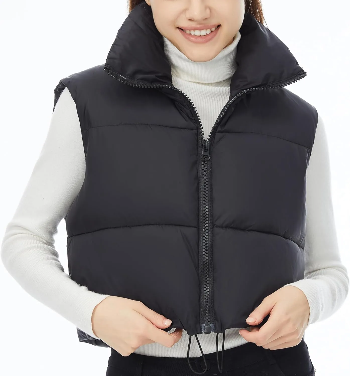 YSW Women's Cropped Puffer Vest Winter Warm Lightweight Sleeveless Outerwear Vests Stand Collar Padded Gilet