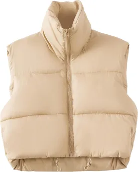 YSW Women's Cropped Puffer Vest Winter Warm Lightweight Sleeveless Outerwear Vests Stand Collar Padded Gilet