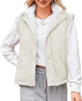 ZAFUL Womens 2024 Fall Cropped Puffer Vest Reversible Zip Up Quilted Vest Sleeveless Winter Fleece Jacket Outerwear